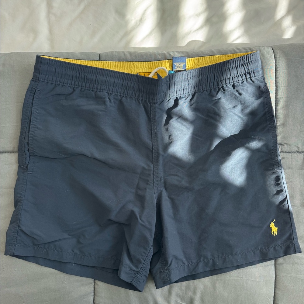 Polo by Ralph Lauren Dark Blue Swim Trunks with Yellow Accent